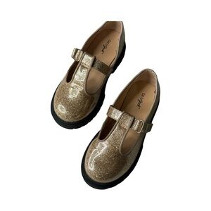 CAT & JACK GOLD SPARKLE Toddler Girls Shoes BUCKLE STRAP Size 11. LIKE NEW!